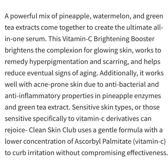 Clean Skin Club Vitamin C Brightening Booster, 1oz., New in Box - Picture 5 of 8